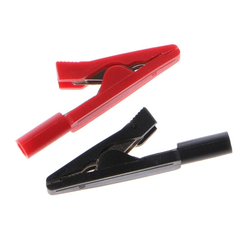 2 Pcs Insulated Alligator Clip 2mm Banana Female Adapter Meter Test Probe Black Red