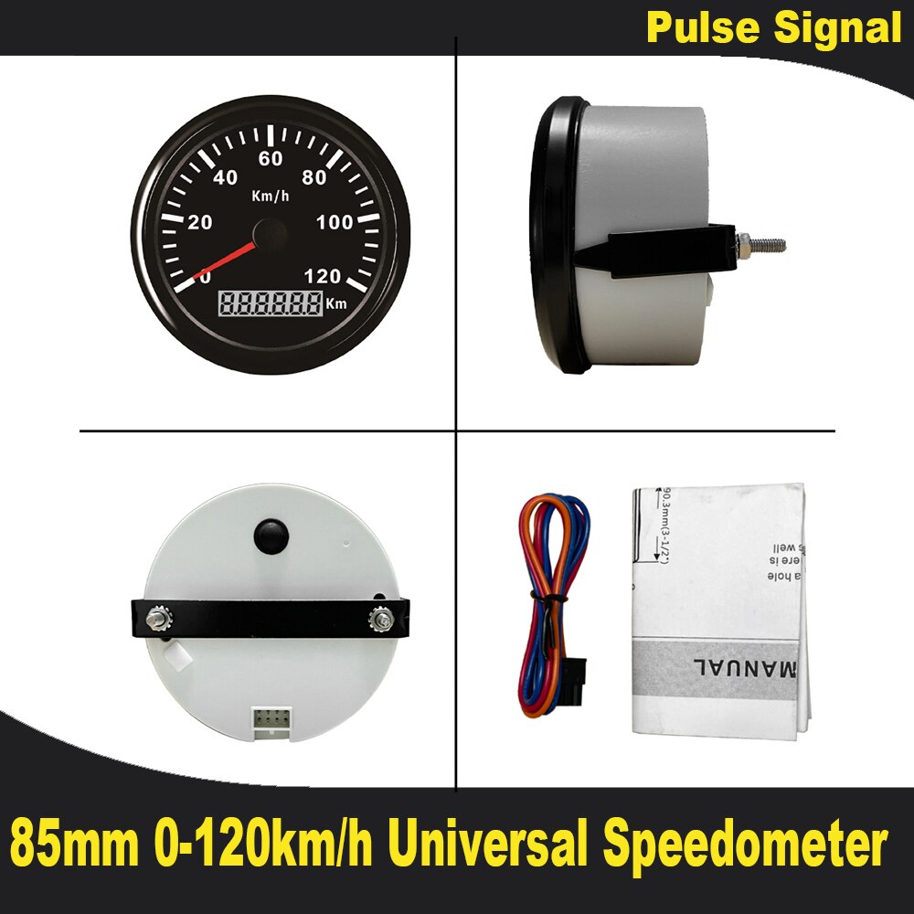 Universal 85mm Speedometer Odometer Speedo Gauge 200km/h for Car Truck Motor Auto with Red Backlight 12V 24V (Pulse Signal)