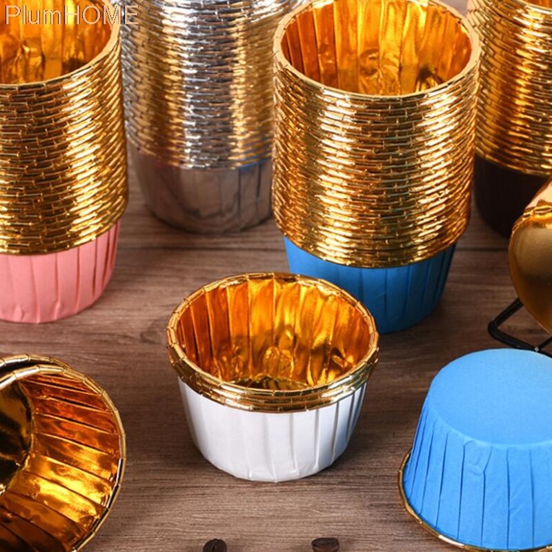 50Pcs Large 5039 Aluminum Foil Wrapper Paper Gold Cupcake Liner Baking Cup Muffin Cupcake