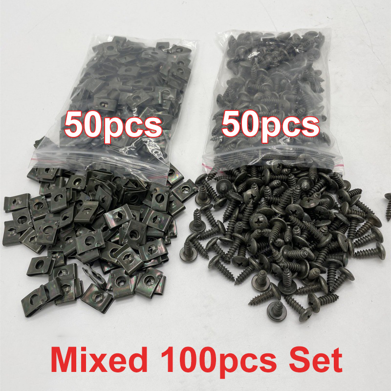 Tornillos autorroscantes, Clip de sujeción de Metal para coche, motocicleta, Clip tipo U con tornillo, Clip de protección antioxidante, Kit de hoja de hierro: YELLOW