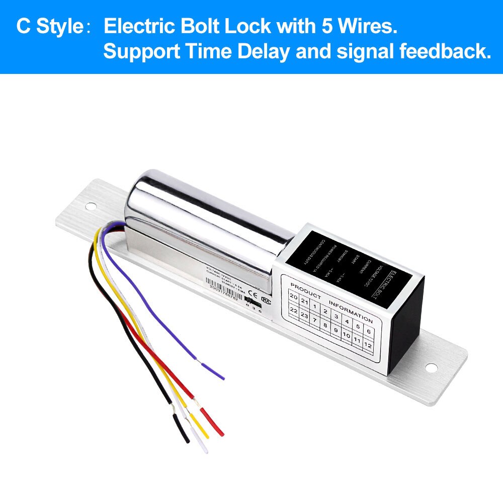 Adgangskontrol dørlås elektrisk bolt lås  dc12v indstikslås 2 / 5 ledninger tidsforsinkelse magnetisk lås til træglasdør pengeskab: C stil lås