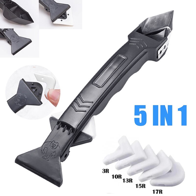 Raspador de silicona 5 en 1, removedor de pegamento, cuchillo de ángulo, espátula para hendiduras de belleza, Kit de rascador de lechada, herramienta de calafateo Coner multifunción