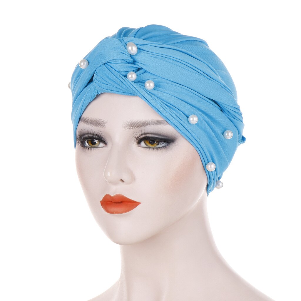 Turbante con perlas de terciopelo elásticas para Mujer, gorro musulmán, Hijab islámico, pañuelo para la cabeza, Turbante: 3