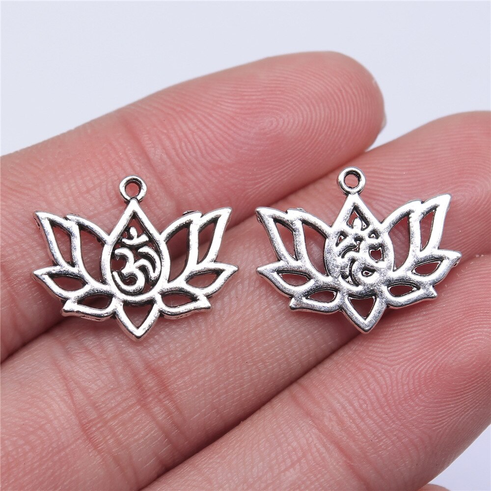 20 piezas cabeza de flor de loto meditación colgantes de Yoga para fabricación de joyería DIY artesanía hecha a mano: Chapado en cobre envejecido