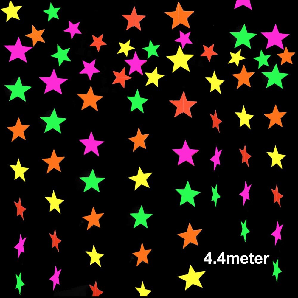 1set Glow In The Dark Party Happy Birthday Paper Garland Banner Neon Birthday Fluorescent Blacklight UV: 4.4m