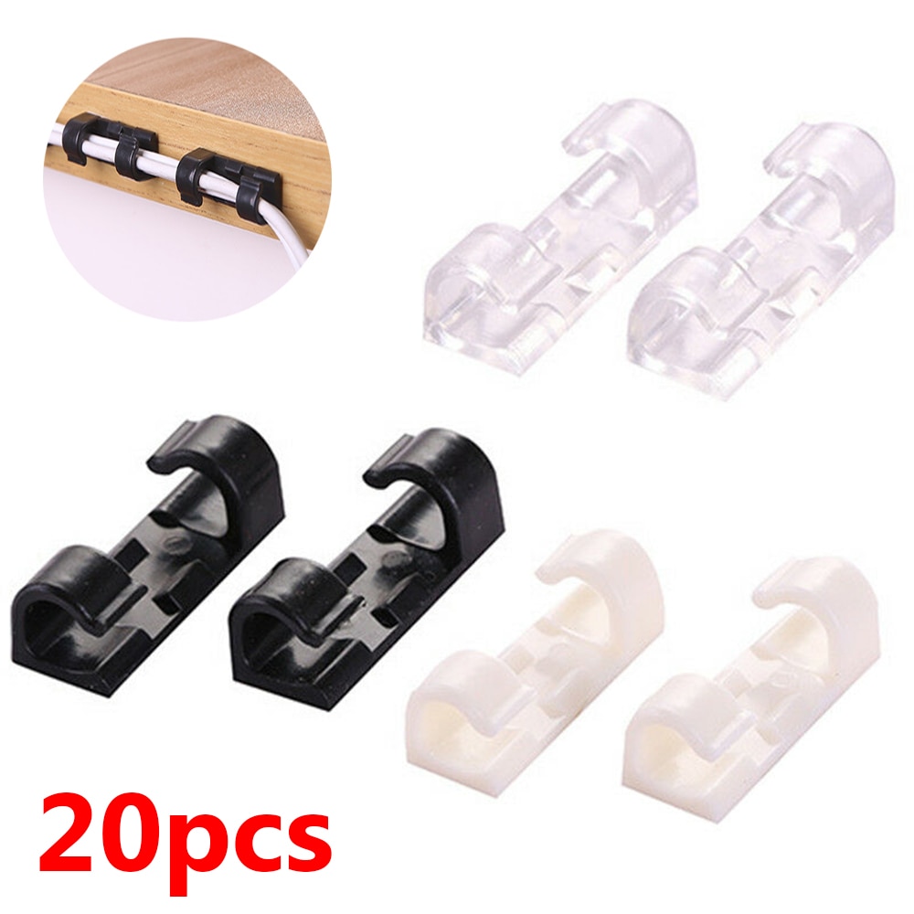 18/20pcs Cable Clips Desktop Organizer Self-Adhesive Cord Management Wire Holder Data Telephone Line Winder Fastener Clamp