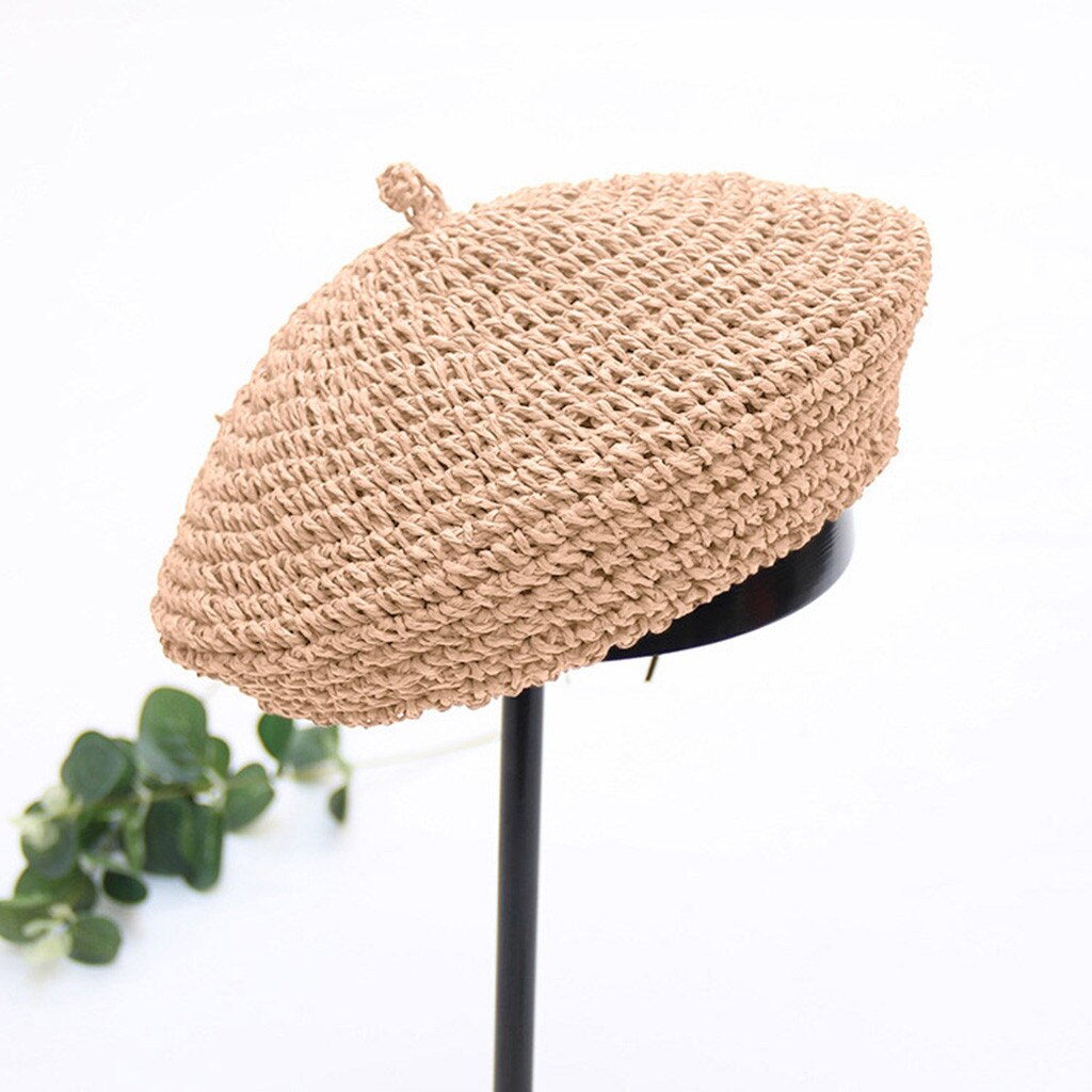 Handmade Women Berets French Female Straw Hats Girl Flat Cap Knit Black Beret For Woman Summer #L5: Pink