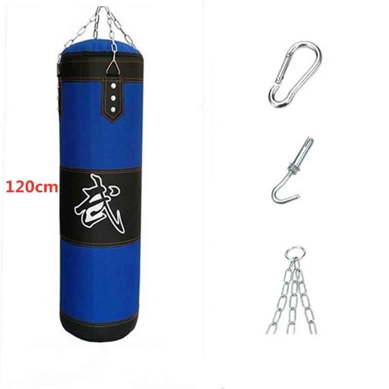 Saco de pancada profissional para treinamento, vazio, suspenso, resistente, com corrente de metal, gancho, fivela, para combate a karatê: 120cmblue