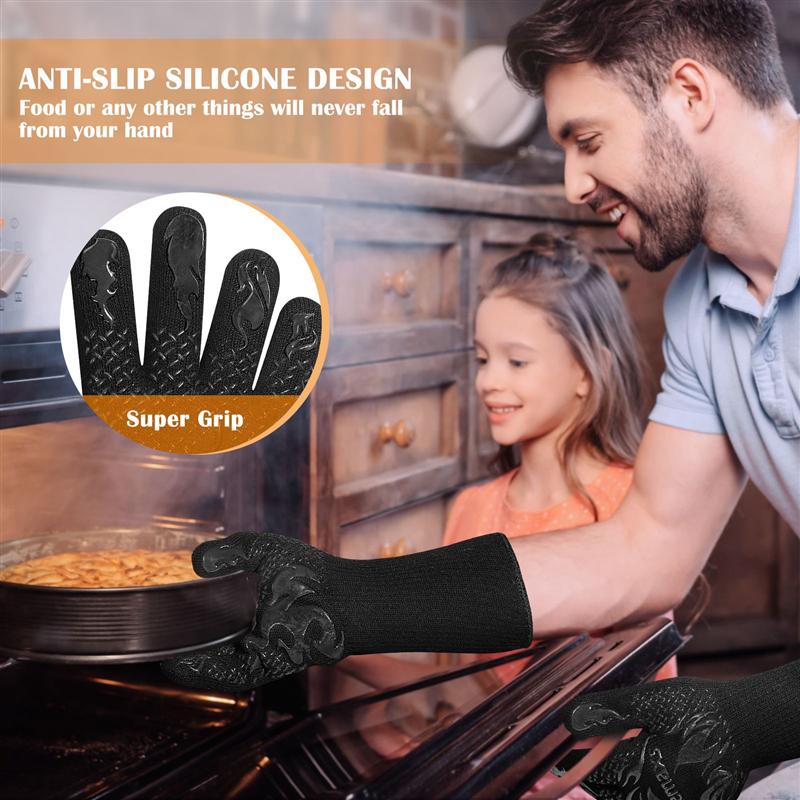 Guante térmico para horno, resistente a menos de 800 ℃, algodón, silicona, protector, guantes para cocinar a la parrilla, accesorios para hornear, 1 par