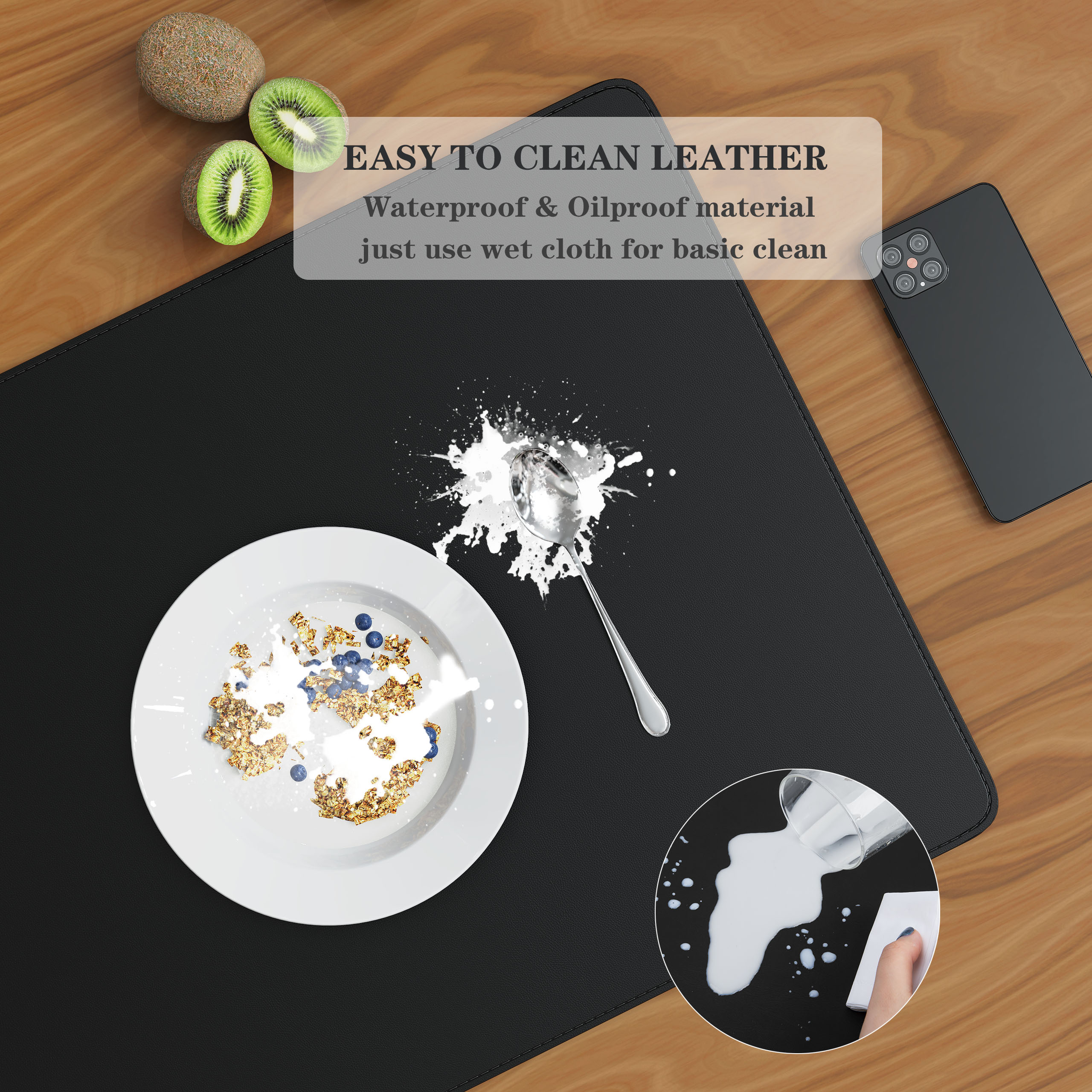 Dual-Sided Mouse Pad, Natural Cork & PU Leather Large Desk Pad for Office and Home Work, Desk Protector Non-Slip, Waterproof