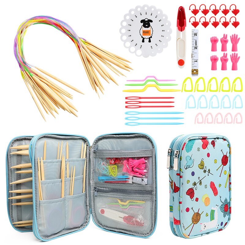 Knitting Needles Set Circular Bamboo Knitting Needles Sewing Accessories Set DIY Yarn Craft Weave Knit Tools: Default Title