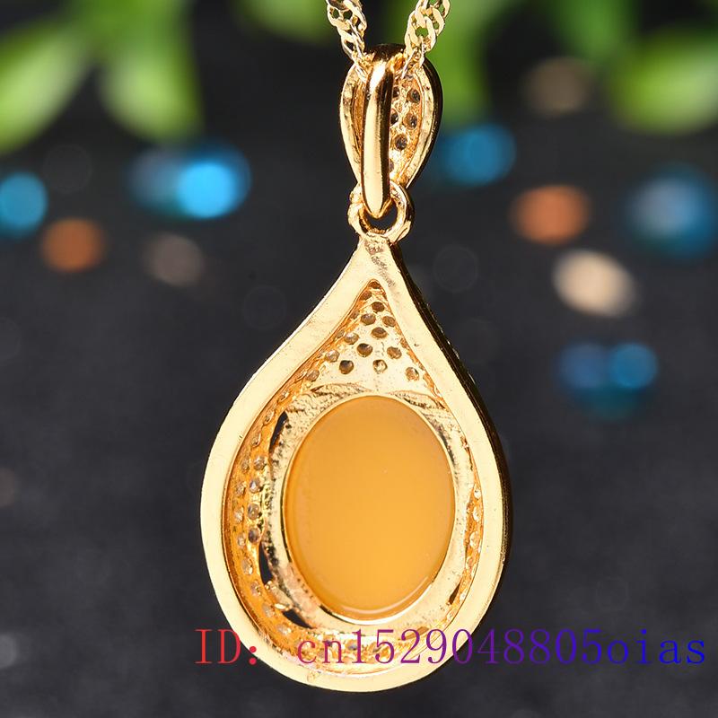 Yellow Amber Pendant Charm Crystal 925 Silver Beeswax Amulet Zircon Necklace Chinese Jewelry Gemstone Natural