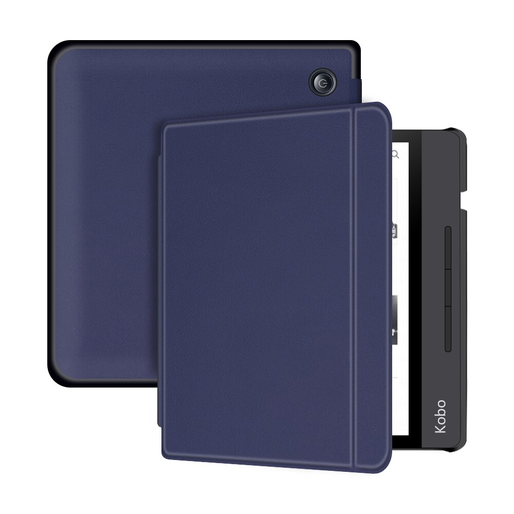 GLIGLE Book style magnet Leather case cover for KOBO Libra H2O protect shell E-book case for KOBO N873+stylus+screen film: dark blue