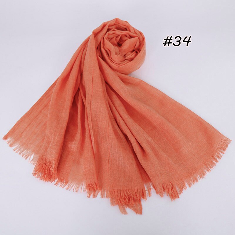 Premium Linen Cotton Hijab Scarf Women Muslim Hijab Large Size Plain Fringe Shawl Tassel Wraps Headband Long Scarves 190X100cm: Ginger
