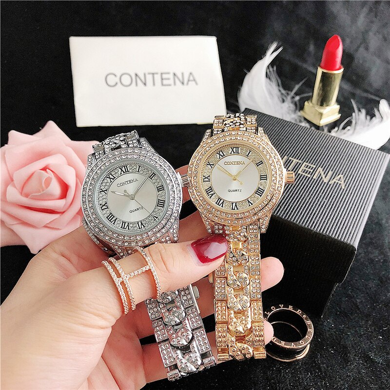 CONTENA-reloj de cuarzo informal para mujer, pulsera clásica de lujo con diamantes,