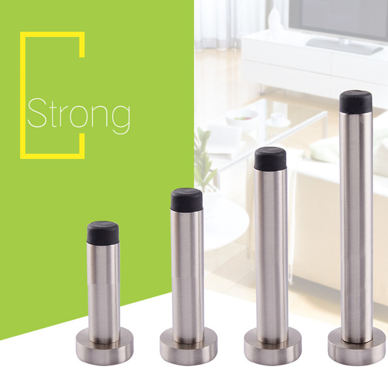 Stainless steel Sliver Wall Mounted Door Stop Stopper Rubber Holder Catch Floor Fitting With Screws For Bedroom Family Home