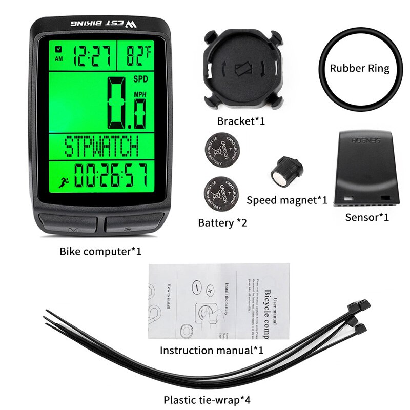 Wireless Bicycle Computer LED Backlight 5 Languages Bike Stopwatch Cycling Speedometer 2.36 inch Waterproof MTB Odometer