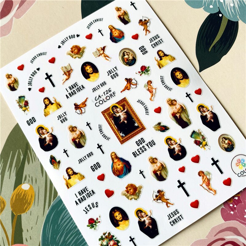 Jésus Christ vierge marie série croix 3D retour colle ongle décalcomanie ongle autocollant décoration ongle art ongle outil ongle ornement: CA-126