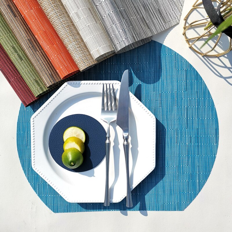 Mantel Individual de bambú para mesa de comedor, posavasos nórdico semicircular de PVC para cocina, Mantel Individual con almohadilla para taza, novedad