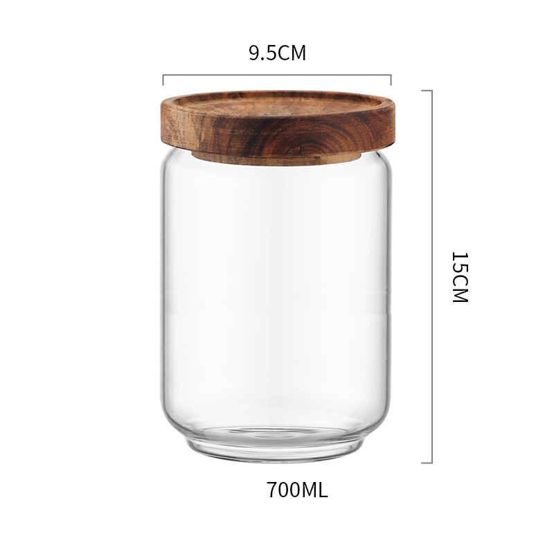 Xykit glas mad opbevaring flaske gummi dæksel forseglet korn nødder tank kan køkken sortering mad opbevaring boks container: 700ml