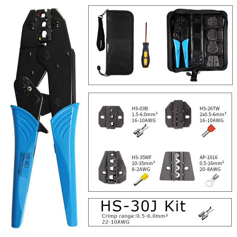 HS-30J mult tool terminals ratchet crimper kit crimping tool jaws electric cable tools jst crimp tool 9" pliers: HS-30J Kit