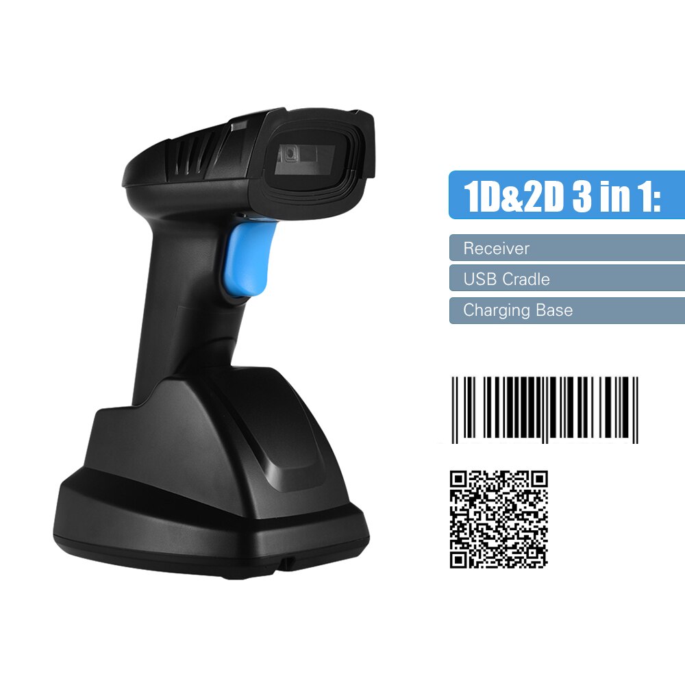 Aibecy Handheld 1D 2D Qr Draadloze Barcode Scanner Bar Code Reader 2.4G Draadloze Scanner Voor Retail Store Mobiele Betaling: 1D and 2D Barcode