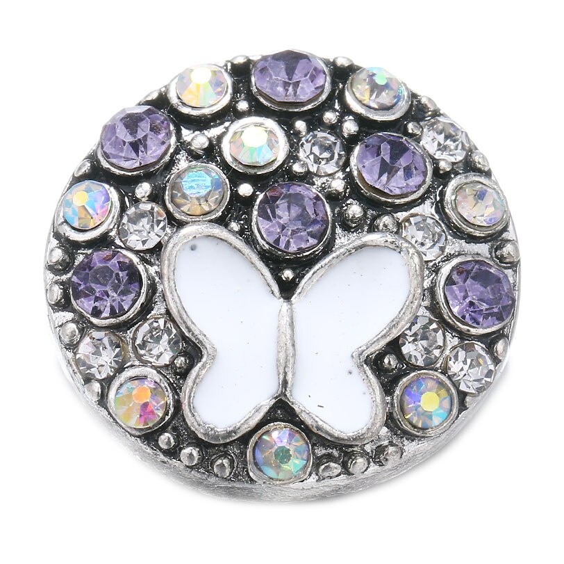 5pcs/lot Snap Jewelry Rhinestone Butterflu Love Heart 18mm Snap Buttons Round Metal Charms Fit Snap Bracelet Bangles: 8