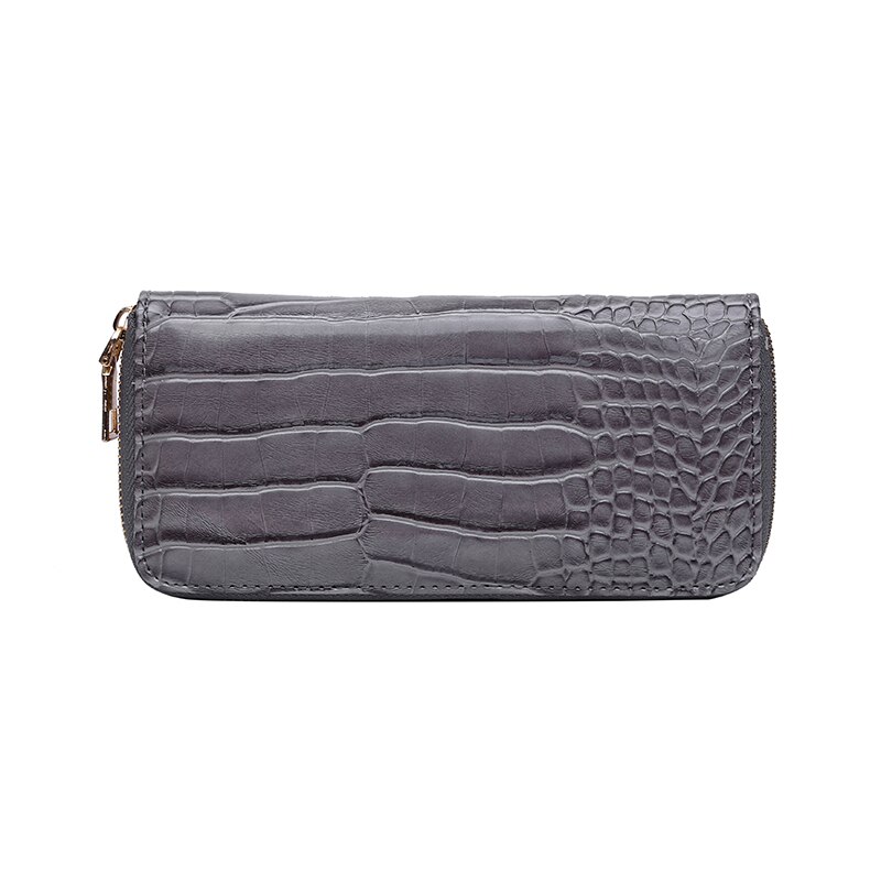 Portefeuille Long pour la des femmes motif Crocodile sac à main avec fermeture éclair sacs à main en cuir PU porte-monnaie porte-carte: Gris