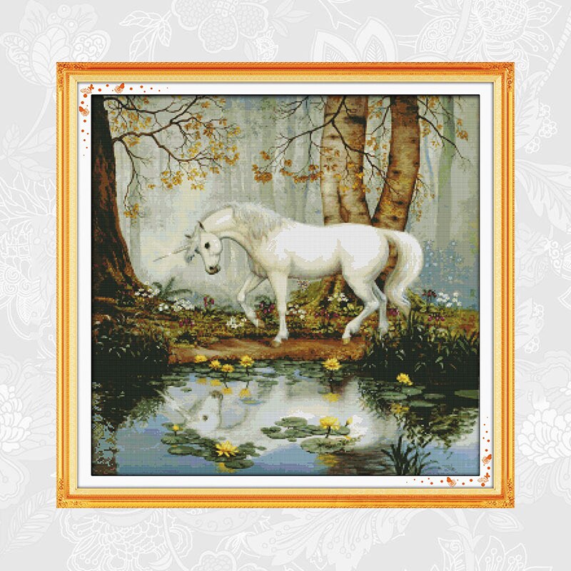 Joy Sunday Unicorn Series Embroidery 11CT Printed Fabric 14CT Canvas DMC Counted Chinese Cross Stitch Kits Crafts Home Decor