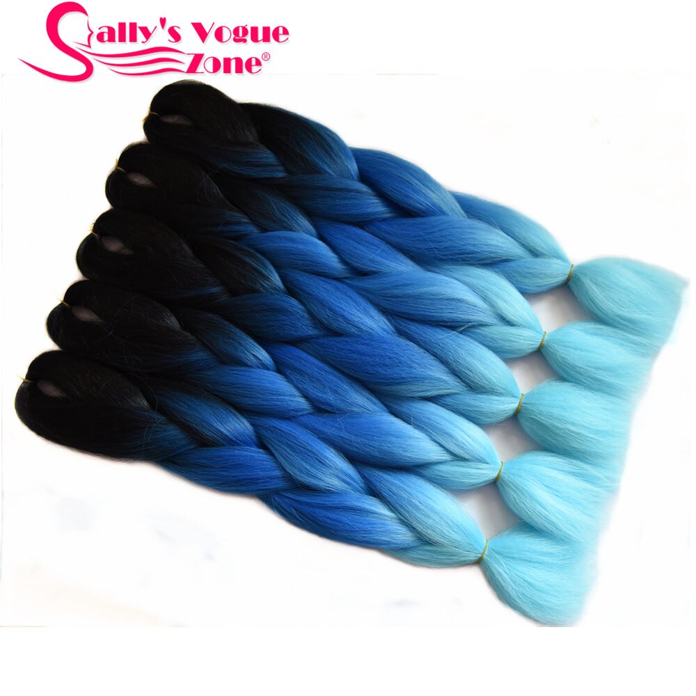 Sallyhair 24inch Ombre 3 Tone Black Purple Silver Grey Color Synthetic Braiding Hair Extension Colored Bulk Hair: T1B/Red