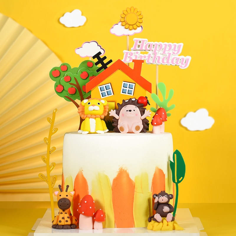 Cakelove 1pcs Party Cake Topper Cute Cartoon Animal Decor Ceramic Process Kids Baby Birthday Party Decoration Animals
