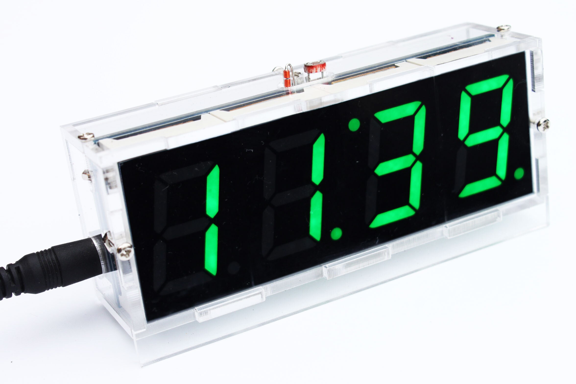 Kit de reloj Digital LED DIY de 4 dígitos, Control de luz, fecha y hora de la temperatura con caja transparente, Kit DIY de temporizador: green
