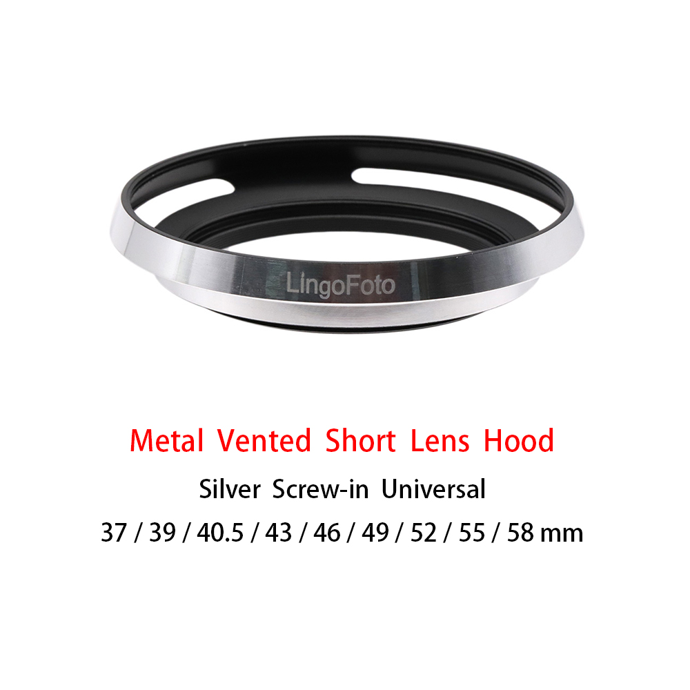 Universele Metalen Schroef-in Geventileerde groothoek Zonnekap Zilver 37/39/40.5/43/46/49/52/55/58mm camera fotografie accessoire
