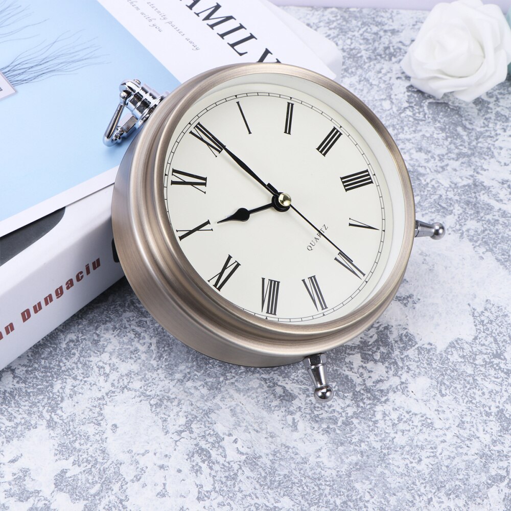 Metal Alarm Clock Roman Numerals Table Bedside Silent Alarm Clock without Battery