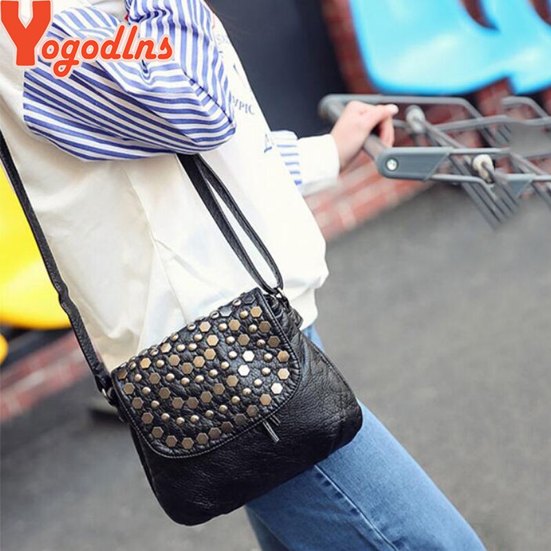 Yogodlns – sac à main en cuir noir pour femmes, pochette Rivet, petite bourse de soirée, à bandoulière, sacoches de soirée