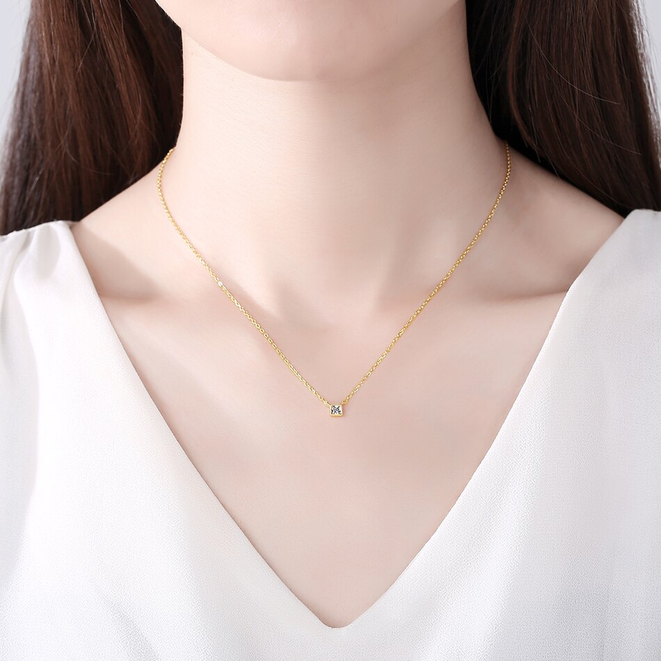 Eleshe 925 Sterling Zilver Kleine Vierkante Diamanten Hanger Ketting 18K Gold Plating Ketting Voor Vrouwen Mode Shiny Sieraden