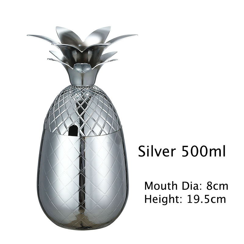 Ananas Tumbler/Mok Moscow Mule Mok Beschikbaar In 3 Kleur (Zilver, Koper, Goud)- Cocktail Drinkbekers Mokken Bar Tool: Silver 500ml