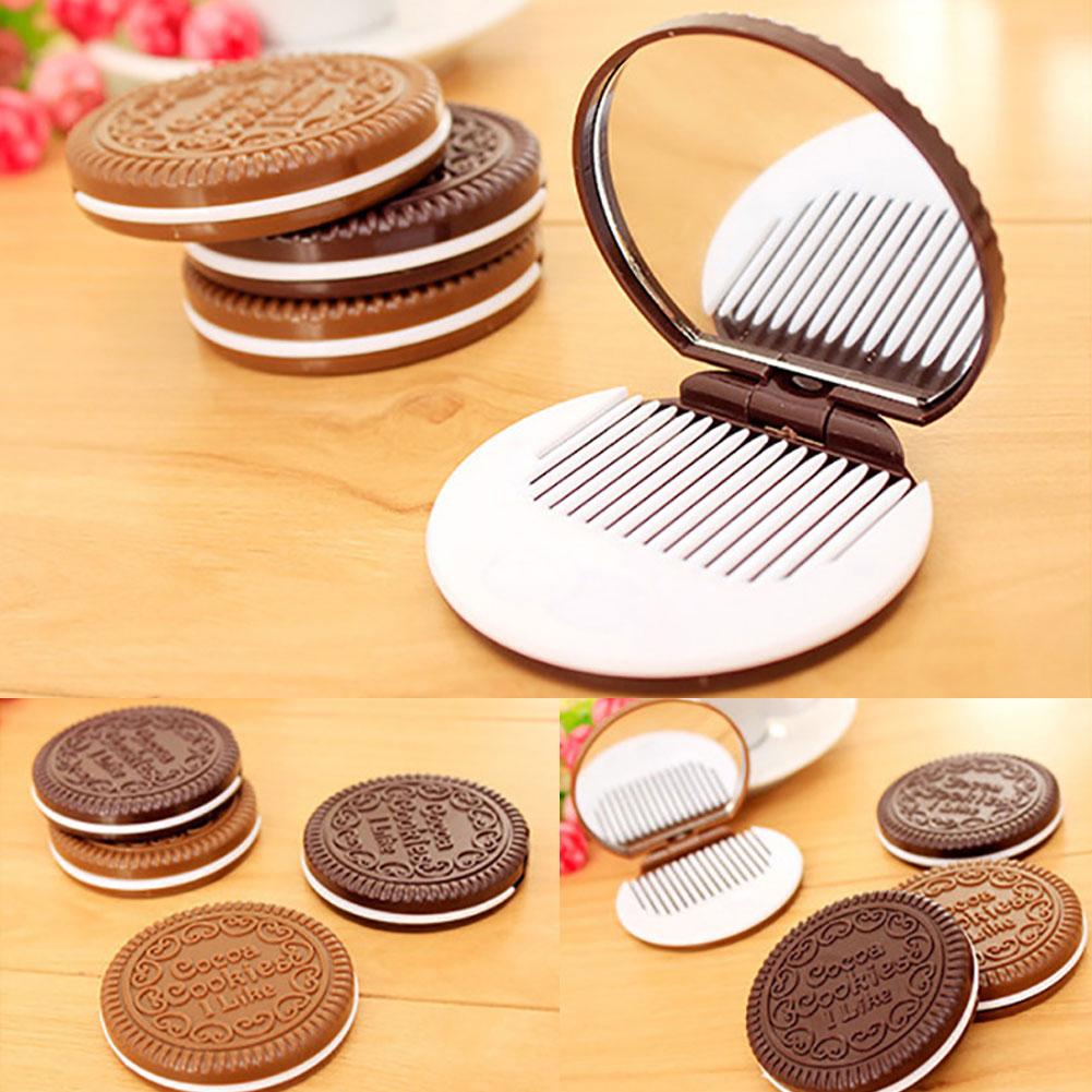Leuke Chocolade Sandwich Biscuit Shaped Portable Folding Ronde Make-Up Spiegel Vrouw Make Up Pocket Spiegel