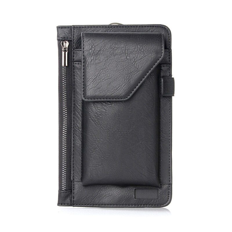 Universele Telefoon Zakje Voor Iphone Samsung Huawei Xiaomi Case Pu Leather Cover Belt Clip Holster Zakken Met Kaart/Pen houder Fundas: black