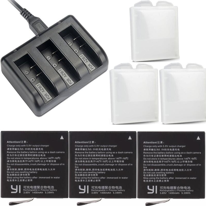 Voor Xiaomi YI 4 K Originele Batterij AZ16-1 USB 3-way Charger voor Xiaomi yi Action Camera 2 Accessoires 1400 mAh 4 K + Lite batterij