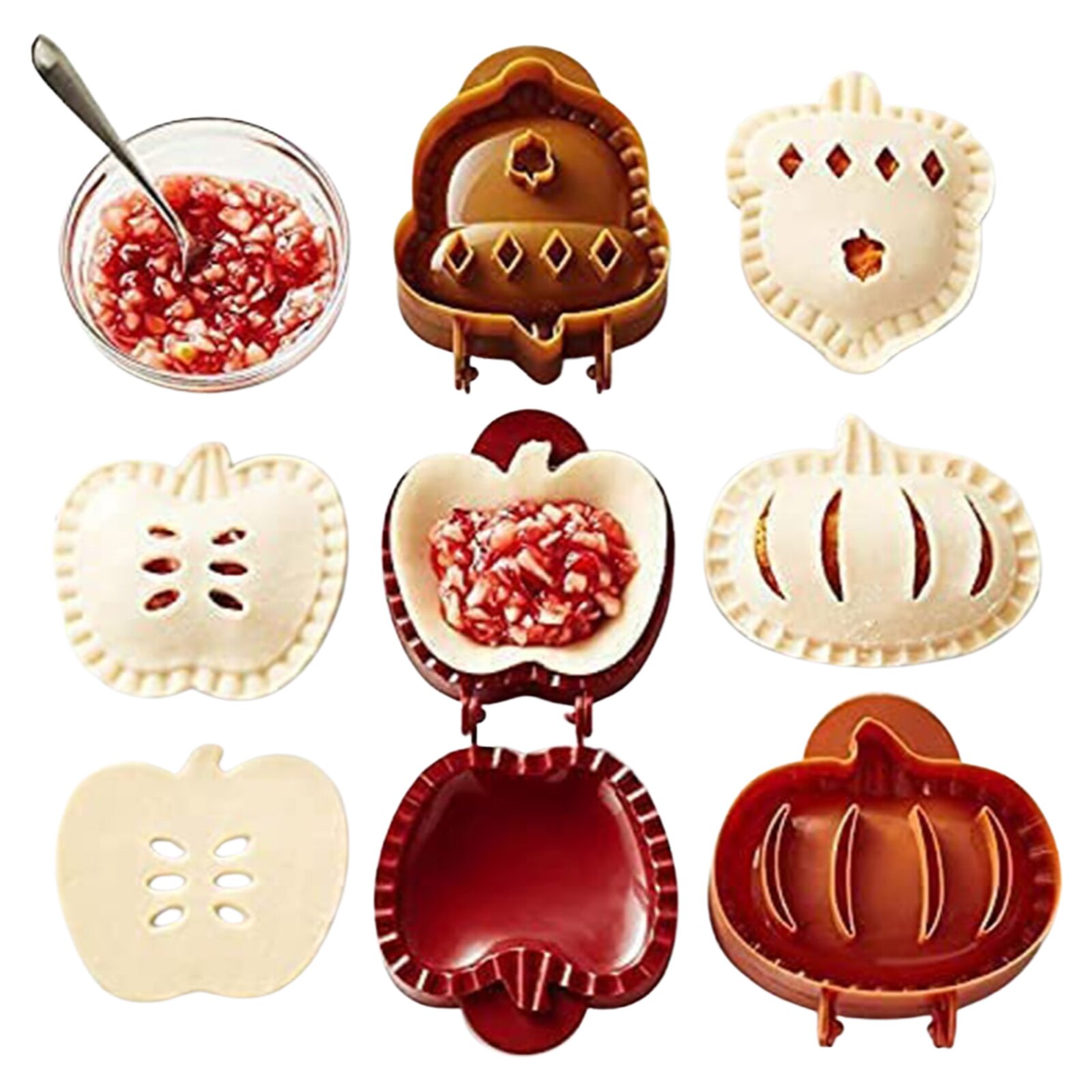 Juego de moldes de mano para pastel, cortadores de galletas con manzana, calabazas, forma de bellota, herramientas de molde para prensa de masa de Halloween