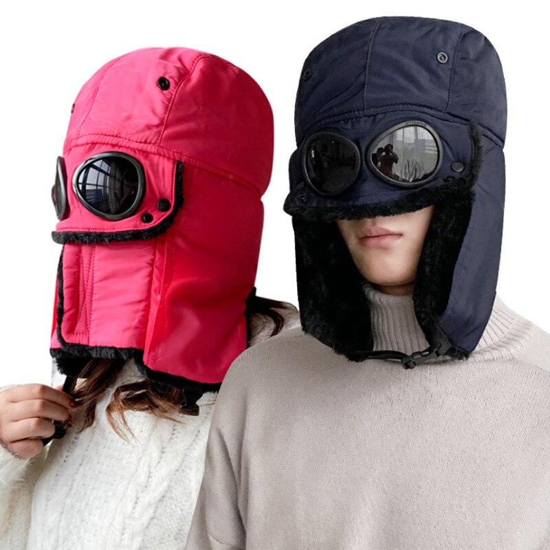 Vinter balaclava mössa för kvinnor män ansiktsmask motorhuv glasögon vindtät tjock varm snö skidor vintermössa öronskydd