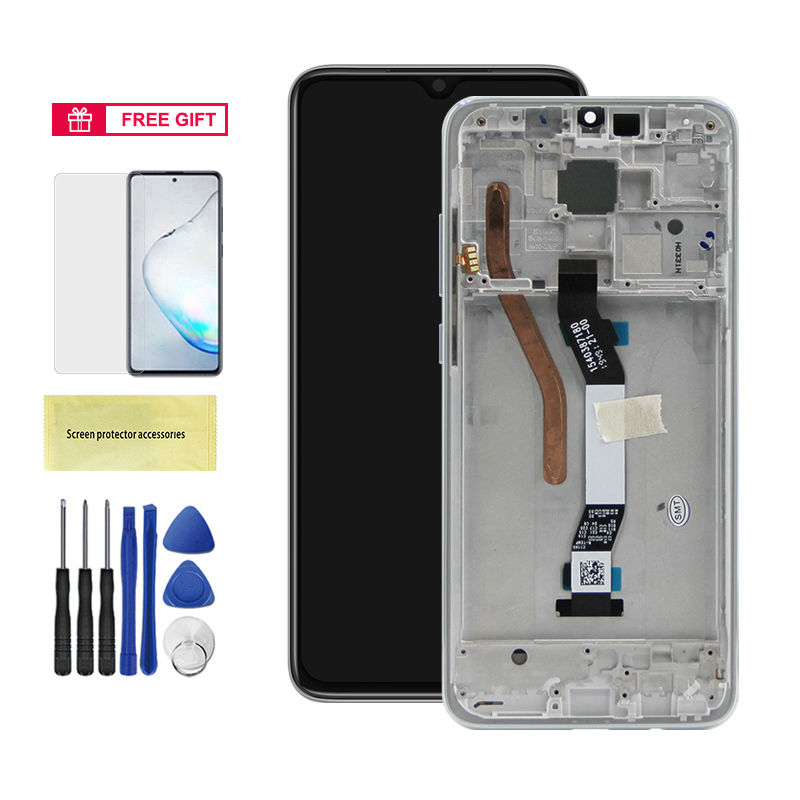 6.53 "Voor Xiaomi Redmi Note 8 Pro Lcd Scherm Touchscreen Montage Voor Redmi Note8 Pro M1906g7i Scherm Vervanging Met Frame: Blue Lotus