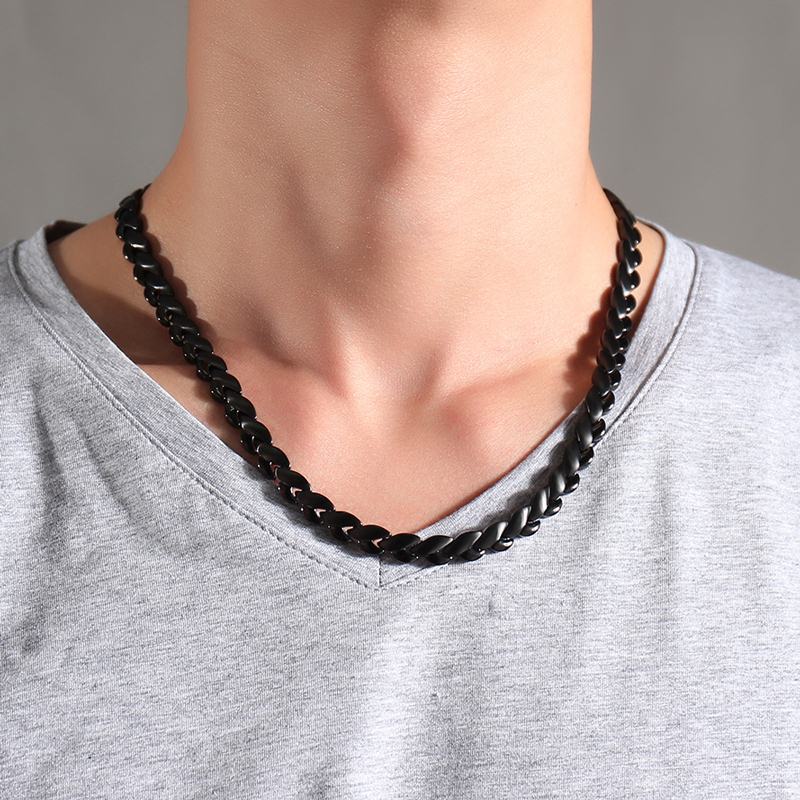 Mens Therapy Power Necklaces Black Stainless Steel 4 in1 Energy Ion Choker Necklace Healing Unisex Jewelry