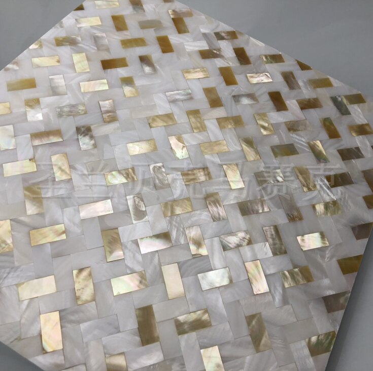 8Mm Dikte Visgraat Naadloze Goud Lip Natuurlijke Witte Parelmoer Tegel Backsplash Shell Mozaïek Muur MOPSL031