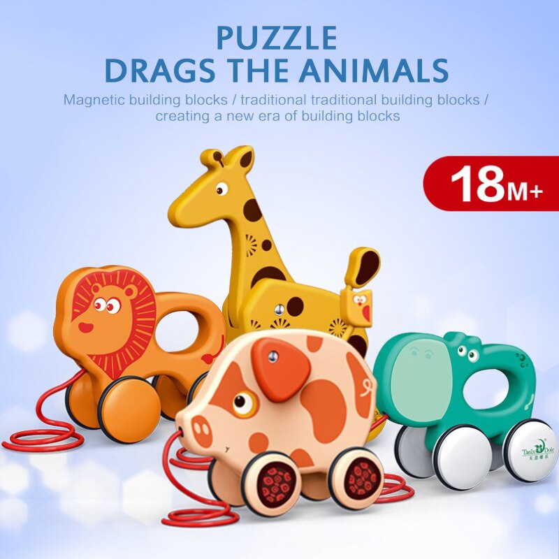 Dragging Baby Toddler Toys Baby Traction To Pull Animal Puppies Giraffe Baby Early Teaching Walker Toys Children's Drag Toys