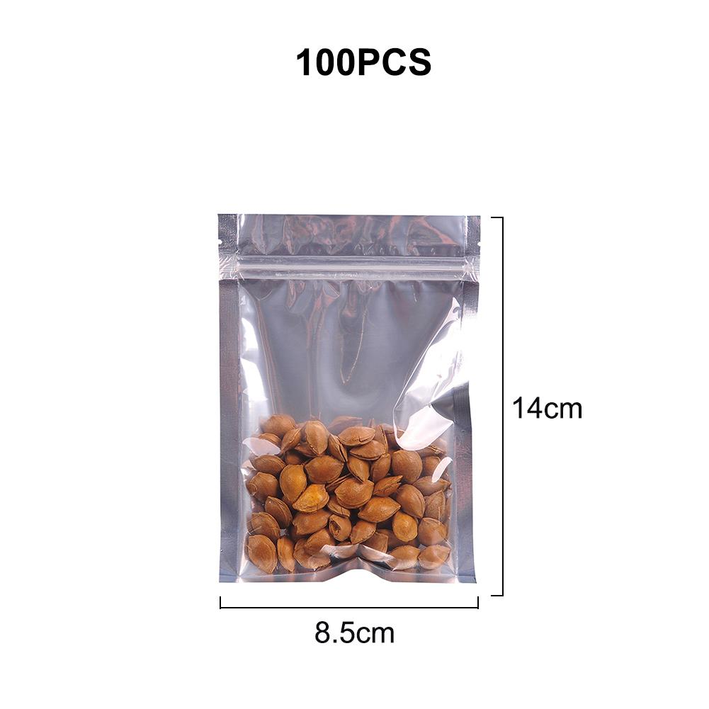 100PCS Transparent Plastic Package Bag Stand Up Aluminum Foil Zipper Bags Silver Doypack Mylar Pouches For Coffee Snack Storage: 8.5x14cm