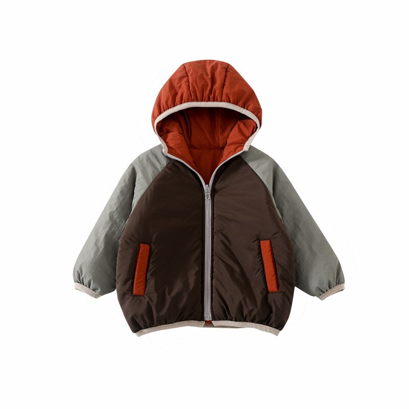 Winter Korean style two faces matching colors hooded thickened warm long coat for baby girls and boys