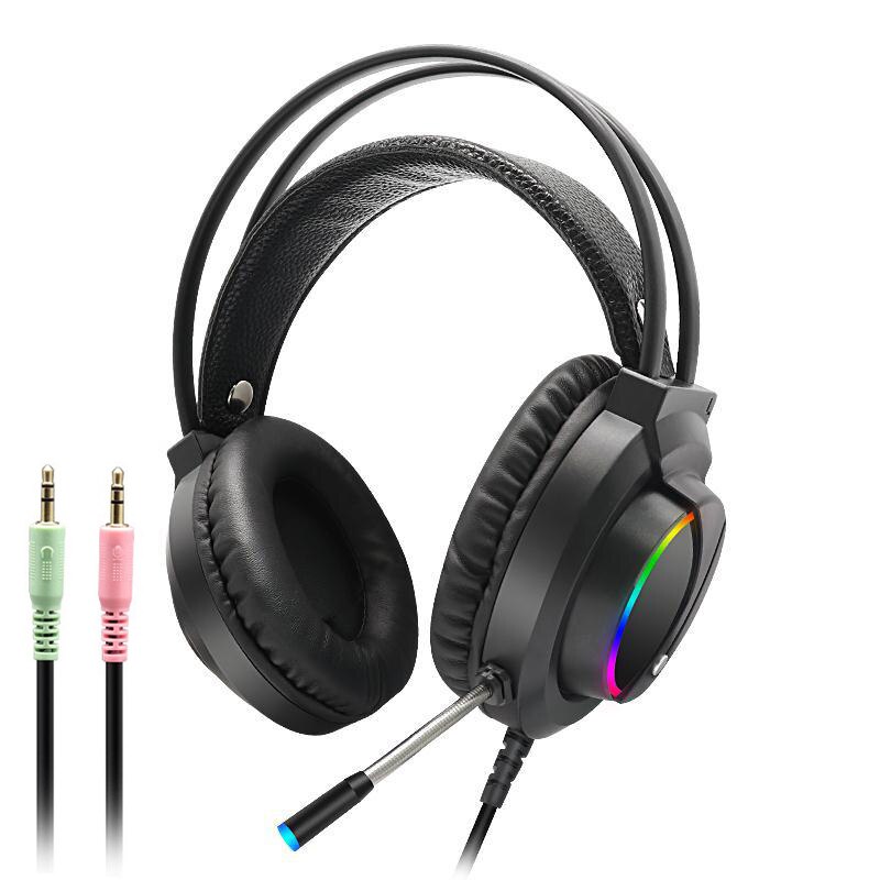 Kabelgebundenes gaming-headset mit farbiger atemlichtfunktion, stereo-kopfhörer mit geräuschunterdrückung: Default Title