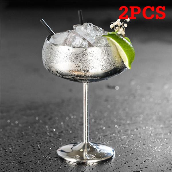 Stainless Steel Cocktail Glass Silver Rose Cocktail Juice Drink Champagne Goblet Party Barware Kitchen Tools 1pcs: silver-2PCS